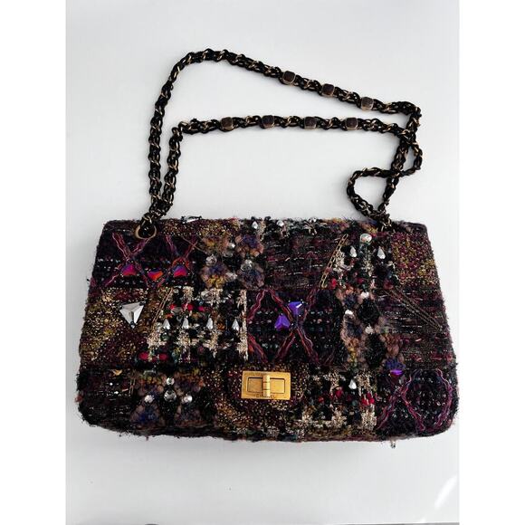 Chanel tweed crystal embellished Paris Byzance reissue 2.55 flap bag jumbo size - Picture 2 of 7
